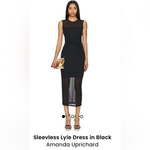NWT AMANDA UPRICHARD LYLE BLACK RUSHED SHEER KEYHOLE BACK DRESS BLACK S REVOLVE